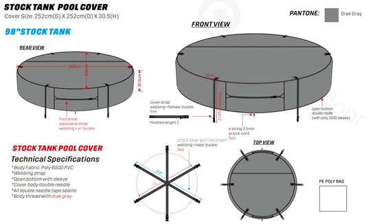 Custom-made protective cover for stock tank pool – Durable and fitted protection 8', 7' and 6'